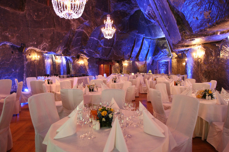 Gala dinner set up in an underground chamber of the Wieliczka Salt Mine — FORTravels DMC Poland