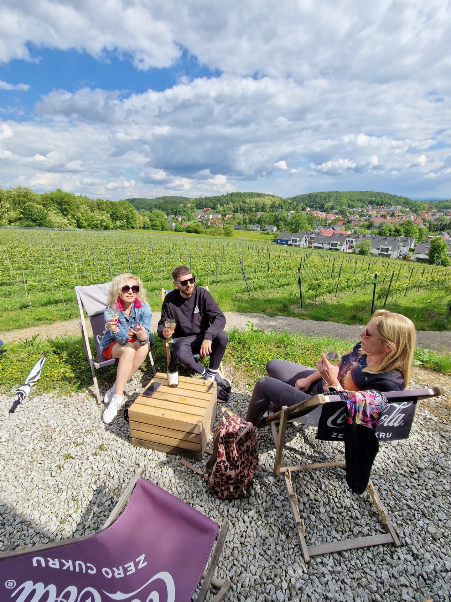 Wine tasting in deckchairs overlooking a hillside vineyard in Poland — FORTravels DMC Poland